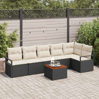 Conjunto de sofá de jardín con cojín 7 pcs Negro Poliratán