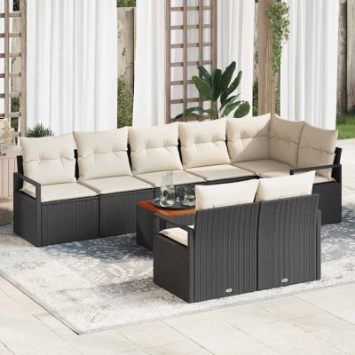 Conjunto de sofá de jardín con cojín 9 pcs Negro Poliratán
