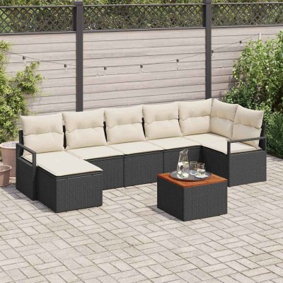 Conjunto de sofá de jardín con cojín 8 pcs Negro Poliratán