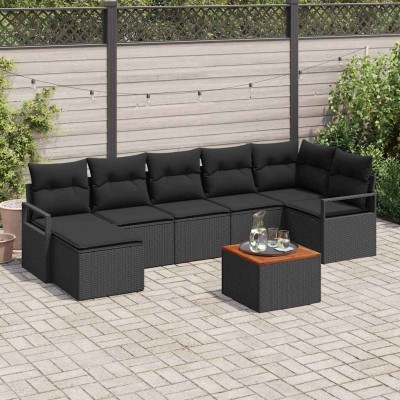 Conjunto de sofá de jardín con cojín 8 pcs Negro Poliratán