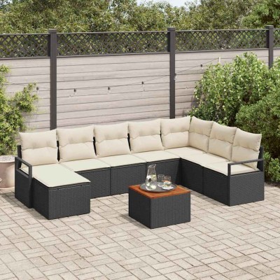 Conjunto de sofá de jardín con cojín 9 pcs Negro Poliratán