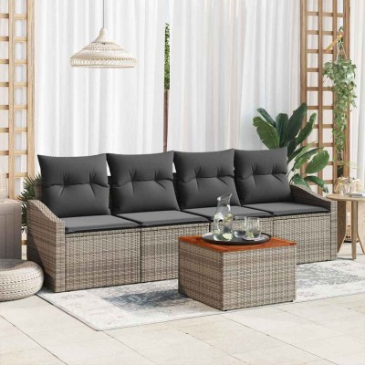 Conjunto de sofá de jardín con cojín 5 pcs Gris Poliratán