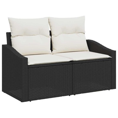 Conjunto de sofá de jardín con cojín 7 pcs Negro Poliratán