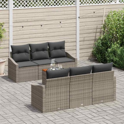 Conjunto de sofá de jardín con cojín 7 pcs Gris Poliratán