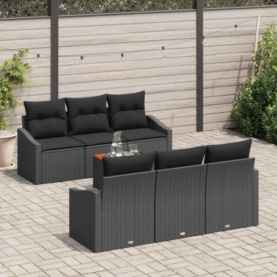 Conjunto de sofá de jardín con cojín 7 pcs Negro Poliratán