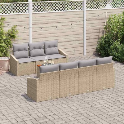 Conjunto de sofá de jardín con cojín 8 pcs Beige Poliratán