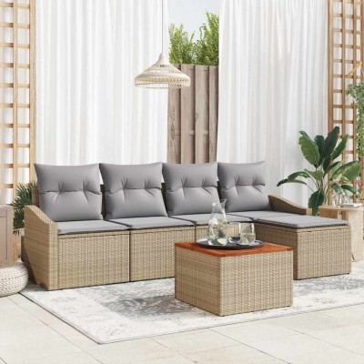 Conjunto de sofá de jardín con cojín 6 pcs Beige Poliratán