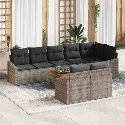 Conjunto de sofá de jardín con cojín 9 pcs Gris Poliratán
