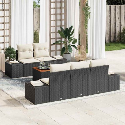 Conjunto de sofá de jardín con cojín 6 pcs Negro Poliratán