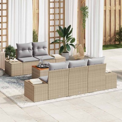 Conjunto de sofá de jardín con cojín 6 pcs Beige Poliratán