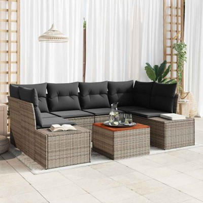 Conjunto de sofá de jardín con cojín 7 pcs Gris Poliratán