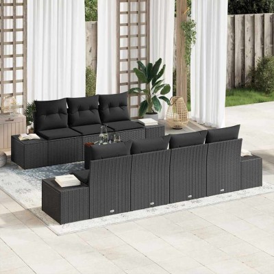Conjunto de sofá de jardín con cojín 8 pcs Negro Poliratán