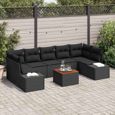 Conjunto de sofá de jardín con cojín 8 pcs Negro Poliratán