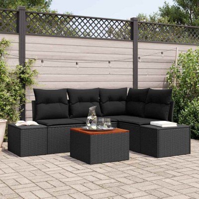 Conjunto de sofá de jardín con cojín 5 pcs Negro Poliratán