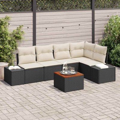 Conjunto de sofá de jardín con cojín 6 pcs Negro Poliratán