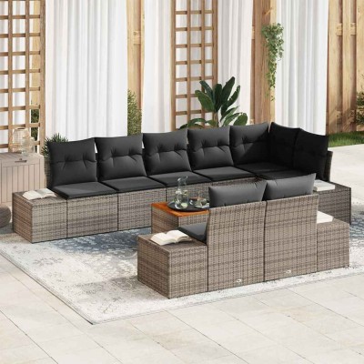 Conjunto de sofá de jardín con cojín 9 pcs Gris Poliratán