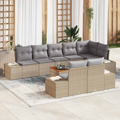 Conjunto de sofá de jardín con cojín 9 pcs Beige Poliratán