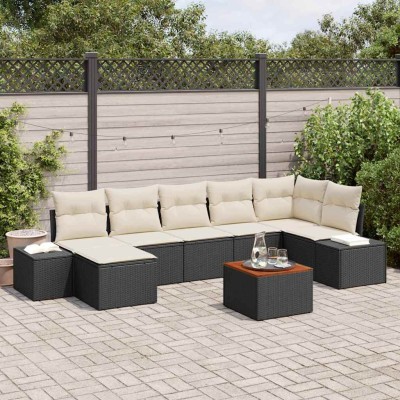 Conjunto de sofá de jardín con cojín 8 pcs Negro Poliratán