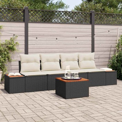 Conjunto de sofá de jardín con cojín 5 pcs Negro Poliratán