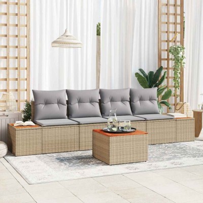 Conjunto de sofá de jardín con cojín 5 pcs Beige Poliratán