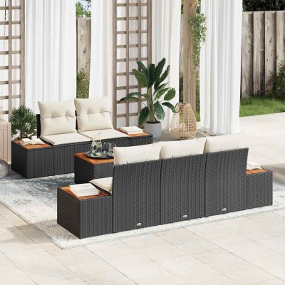 Conjunto de sofá de jardín con cojín 6 pcs Negro Poliratán
