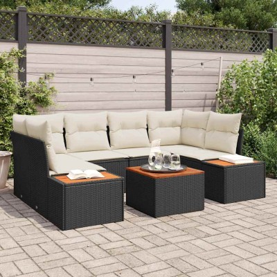 Conjunto de sofá de jardín con cojín 7 pcs Negro Poliratán