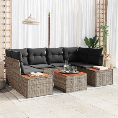 Conjunto de sofá de jardín con cojín 7 pcs Gris Poliratán