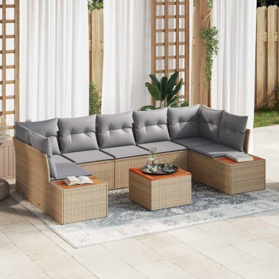 Conjunto de sofá de jardín con cojín 8 pcs Beige Poliratán