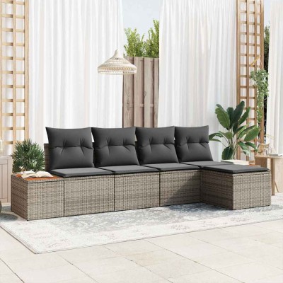Conjunto de sofá de jardín con cojín 5 pcs Gris Poliratán