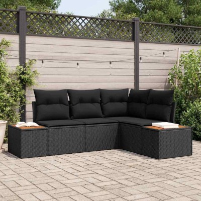 Conjunto de sofá de jardín con cojín 4 pcs Negro Poliratán