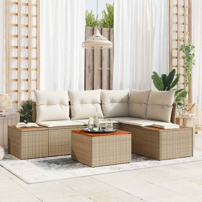 Conjunto de sofá de jardín con cojín 5 pcs Beige Poliratán