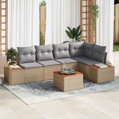Conjunto de sofá de jardín con cojín 6 pcs Beige Poliratán