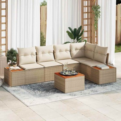 Conjunto de sofá de jardín con cojín 6 pcs Beige Poliratán