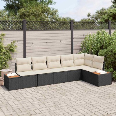 Conjunto de sofá de jardín con cojín 6 pcs Negro Poliratán
