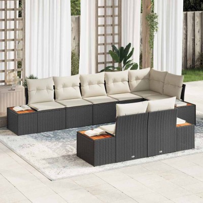 Conjunto de sofá de jardín con cojín 8 pcs Negro Poliratán