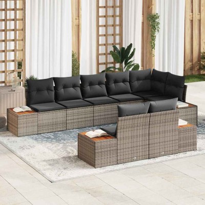 Conjunto de sofá de jardín con cojín 8 pcs Gris Poliratán