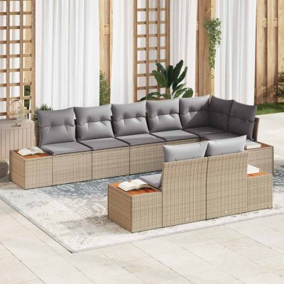Conjunto de sofá de jardín con cojín 8 pcs Beige Poliratán