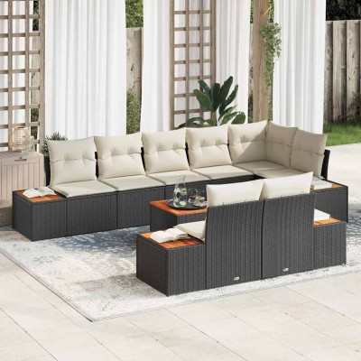 Conjunto de sofá de jardín con cojín 9 pcs Negro Poliratán