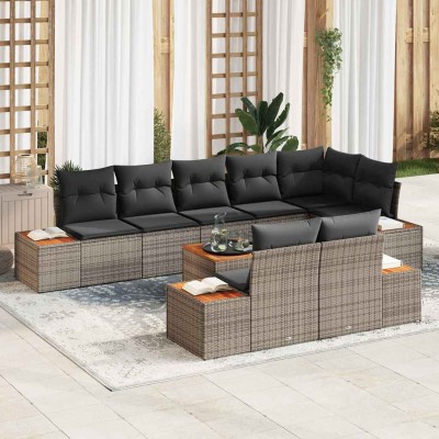 Conjunto de sofá de jardín con cojín 9 pcs Gris Poliratán