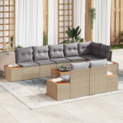Conjunto de sofá de jardín con cojín 9 pcs Beige Poliratán