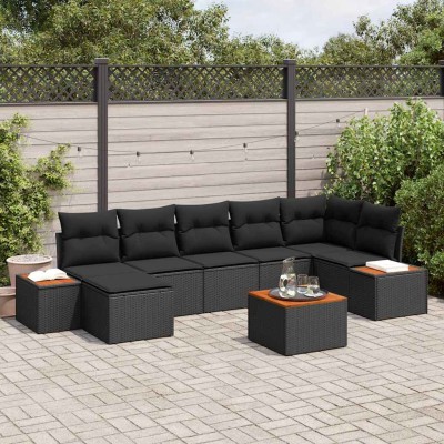 Conjunto de sofá de jardín con cojín 8 pcs Negro Poliratán