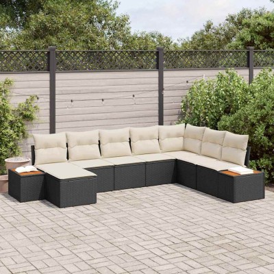 Conjunto de sofá de jardín con cojín 8 pcs Negro Poliratán