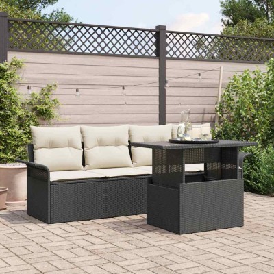 Conjunto de sofá de jardín con cojín 5 pcs Negro Poliratán