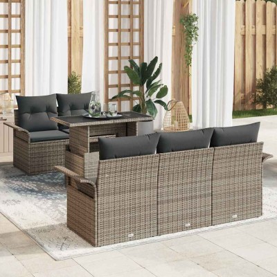 Conjunto de sofá de jardín con cojín 6 pcs Gris Poliratán
