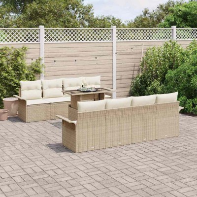Conjunto de sofá de jardín con cojín 9 pcs Beige Poliratán