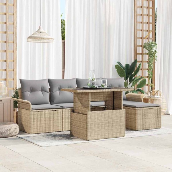 Conjunto de sofá de jardín con cojín 6 pcs Beige Poliratán