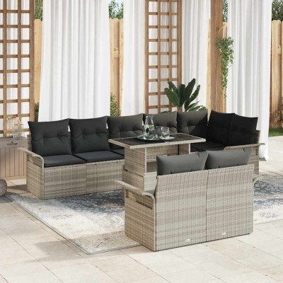 Conjunto de sofá de jardín con cojín 9 pcs Gris claro Poliratán