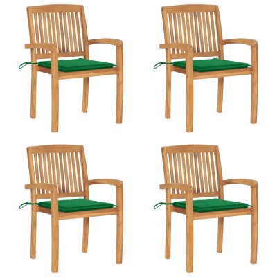Sillas de jardín apilables 4 uds madera de teca con cojines
