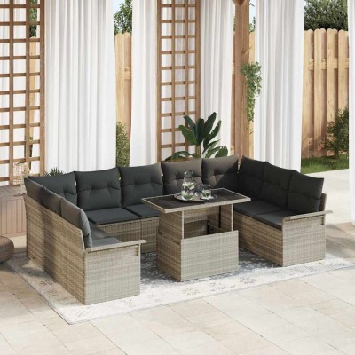 Conjunto de sofá de jardín 10 pcs Gris claro Poliratán