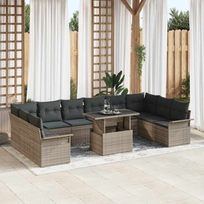 Conjunto de sofá de jardín con cojín 11 pcs Gris Poliratán